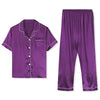 Classic Satin Short Sleeve Button Solid Pajama Sets