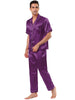 Classic Satin Short Sleeve Button Solid Pajama Sets