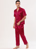 Classic Satin Short Sleeve Button Solid Pajama Sets