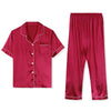 Classic Satin Short Sleeve Button Solid Pajama Sets