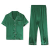 Classic Satin Short Sleeve Button Solid Pajama Sets