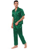 Classic Satin Short Sleeve Button Solid Pajama Sets