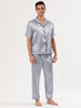 Classic Satin Short Sleeve Button Solid Pajama Sets