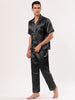 Classic Satin Short Sleeve Button Solid Pajama Sets
