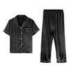 Classic Satin Short Sleeve Button Solid Pajama Sets