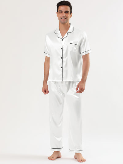 Classic Satin Short Sleeve Button Solid Pajama Sets