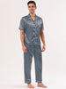 Classic Satin Short Sleeve Button Solid Pajama Sets