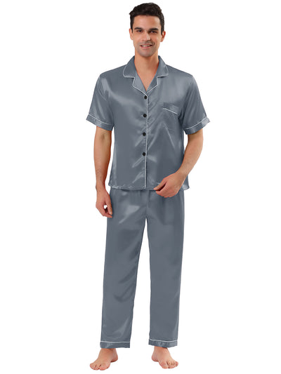 Classic Satin Short Sleeve Button Solid Pajama Sets