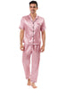 Classic Satin Short Sleeve Button Solid Pajama Sets