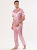 Classic Satin Short Sleeve Button Solid Pajama Sets