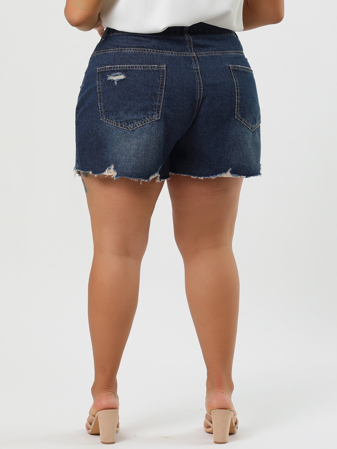 Bublédon Plus Size Jeans Raw Hem Slash Pocket Distressed Denim Shorts