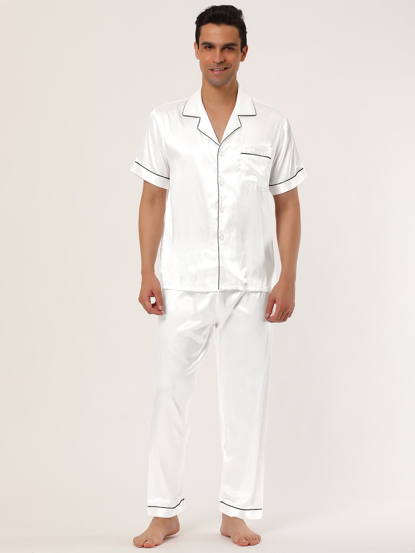 Bublédon Satin Short Sleeve Plain Pajamas Sleepwear Sets