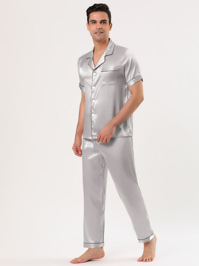 Satin Short Sleeve Plain Pajamas Sleepwear Sets