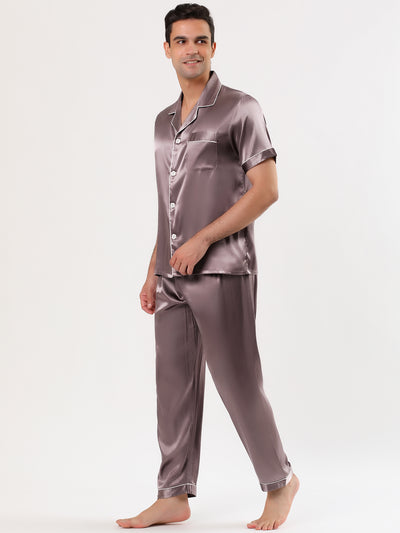 Satin Short Sleeve Plain Pajamas Sleepwear Sets