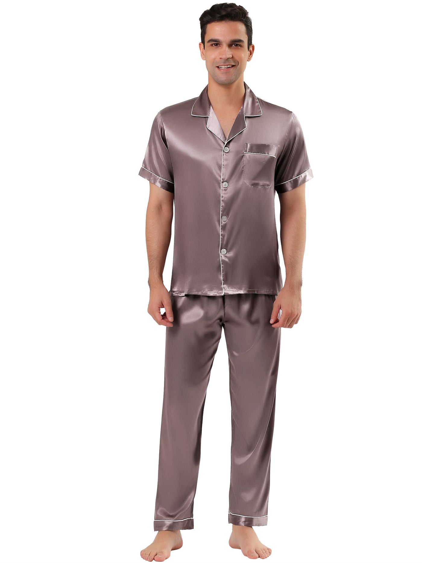 Bublédon Satin Short Sleeve Plain Pajamas Sleepwear Sets