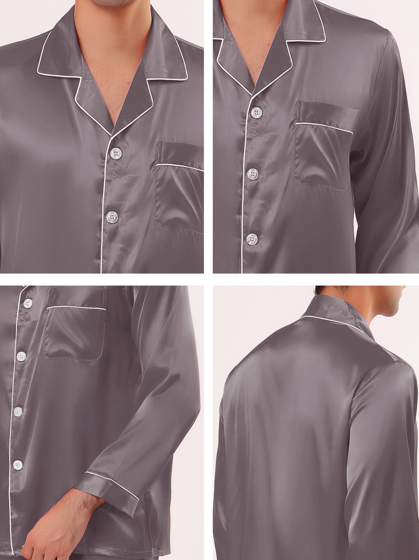 Bublédon Satin Color V Neck Button Long Sleeve Pajama Sets