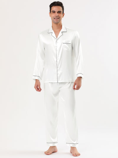 Satin Color V Neck Button Long Sleeve Pajama Sets