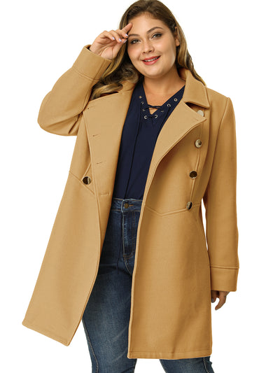 Plus Size A Line Turn Down Collar Double Breasted Coat