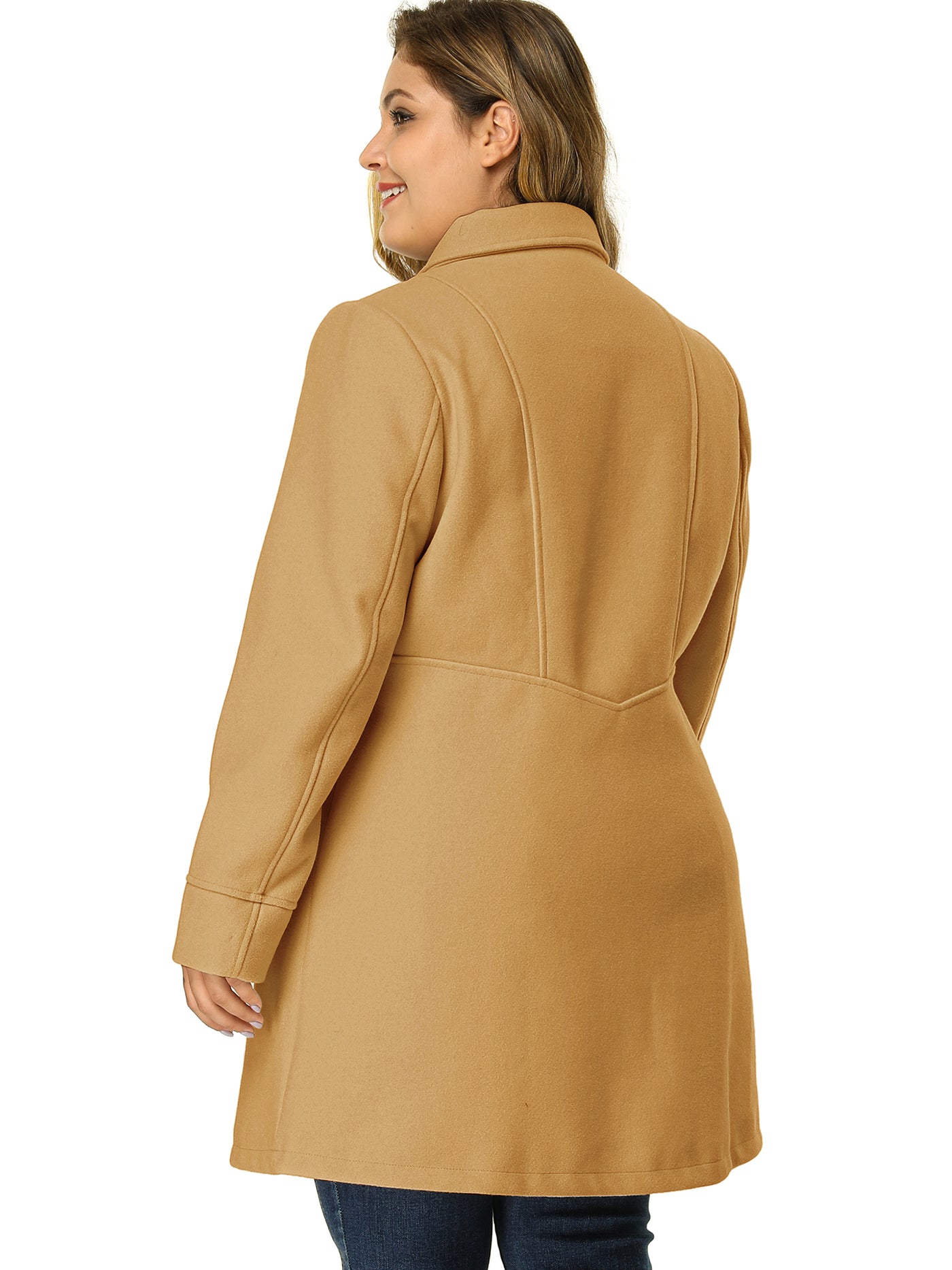 Bublédon Plus Size A Line Turn Down Collar Double Breasted Coat