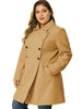 Plus Size A Line Turn Down Collar Double Breasted Coat