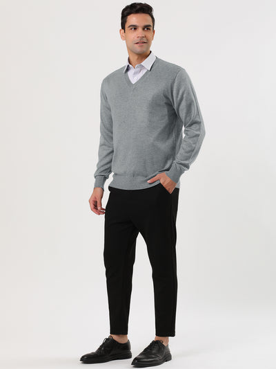 Classic Solid V Neck Knitted Long Sleeve Pullover