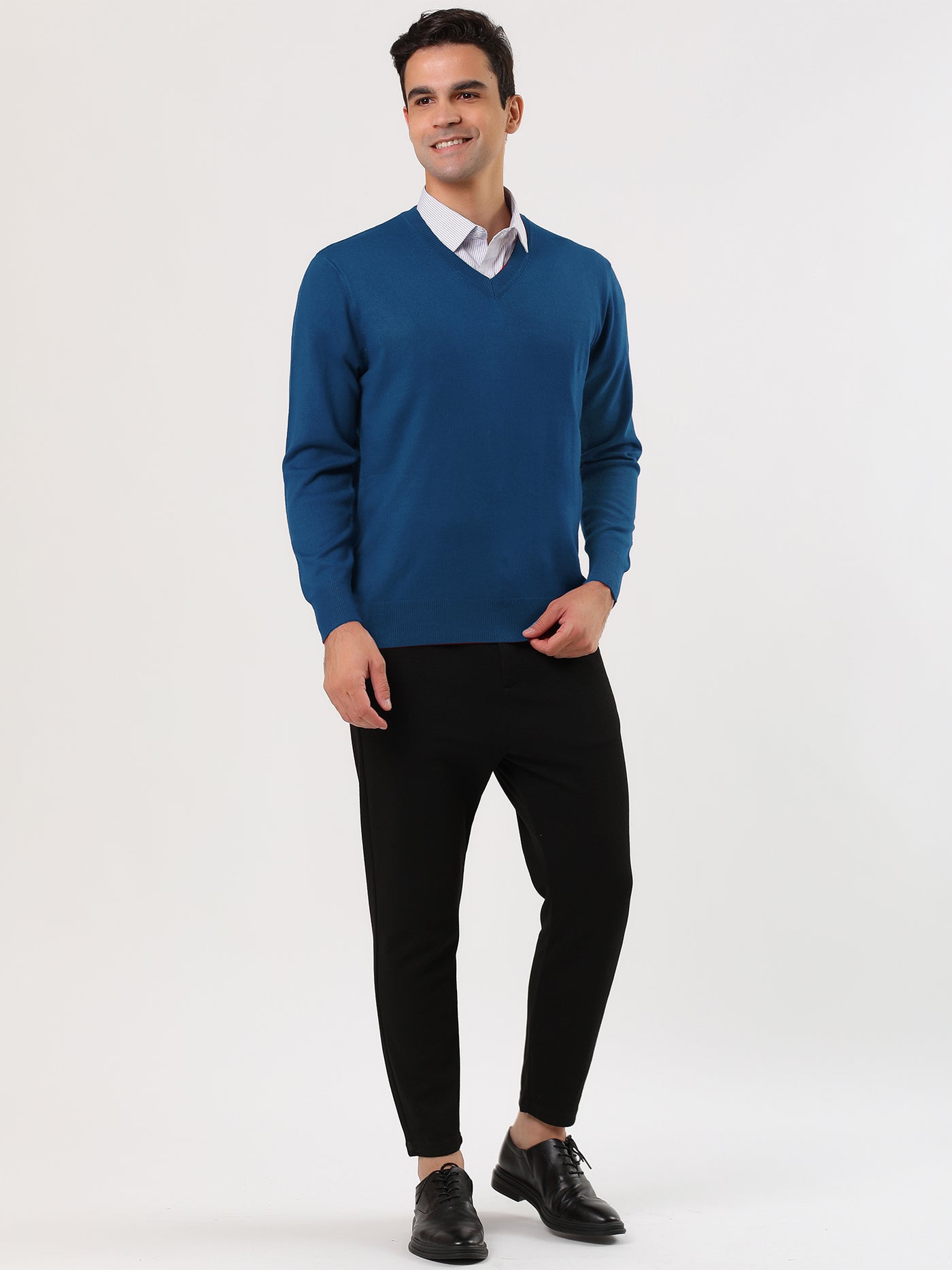 Bublédon Classic Solid V Neck Knitted Long Sleeve Pullover