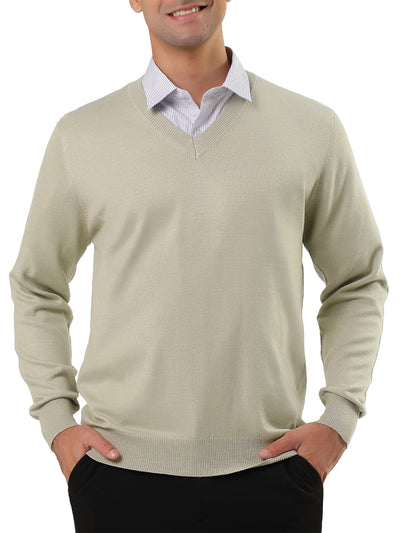 Classic Solid V Neck Knitted Long Sleeve Pullover