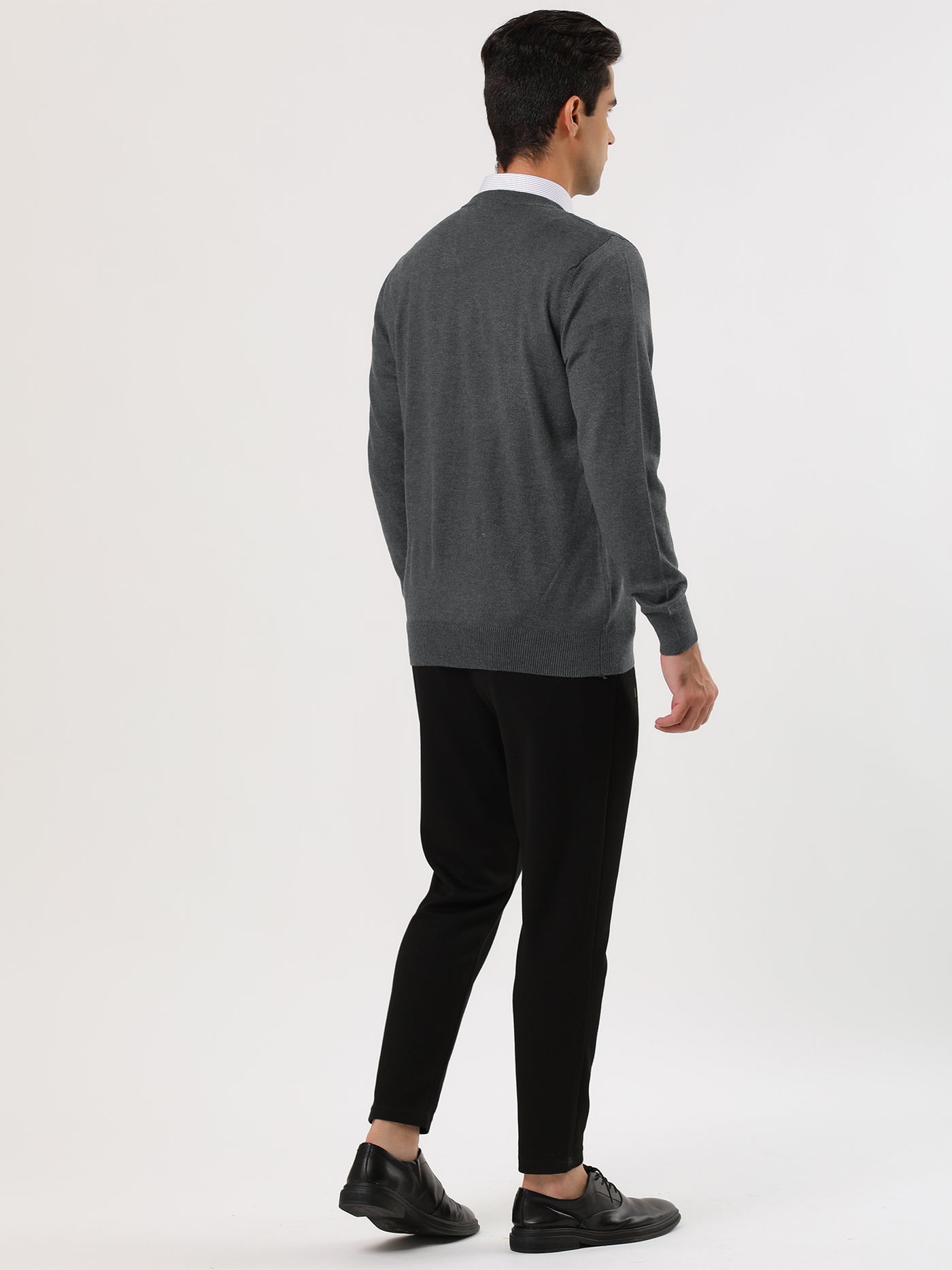 Bublédon Classic Solid V Neck Knitted Long Sleeve Pullover