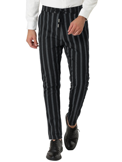 Casual Striped Flat Front Contrast Color Suit Trousers