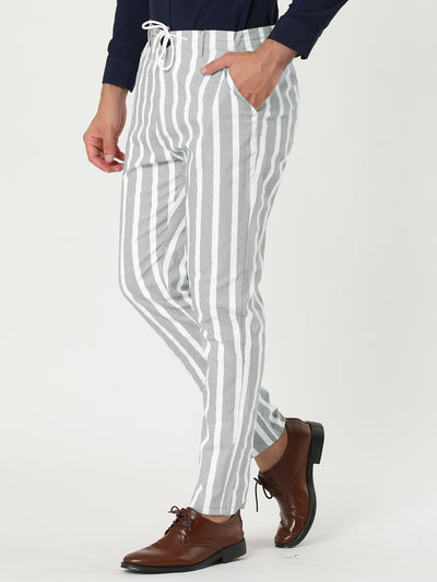 Casual Striped Flat Front Contrast Color Suit Trousers