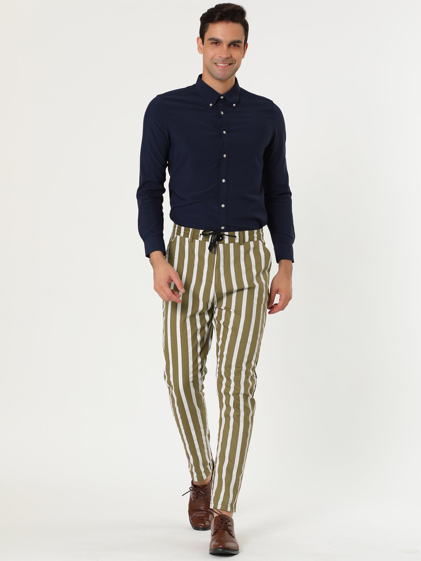Bublédon Casual Striped Flat Front Contrast Color Suit Trousers