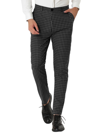 Checked Printed Flat Front Plaid Business Pants
