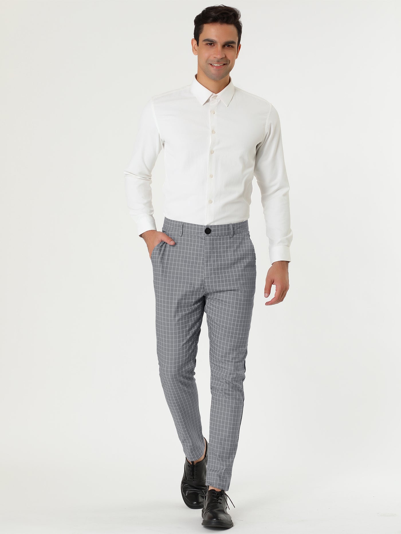 Bublédon Checked Printed Flat Front Plaid Business Pants