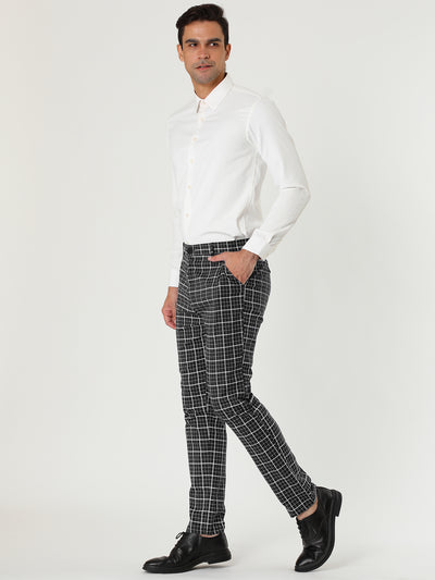 Checked Printed Flat Front Plaid Business Pants