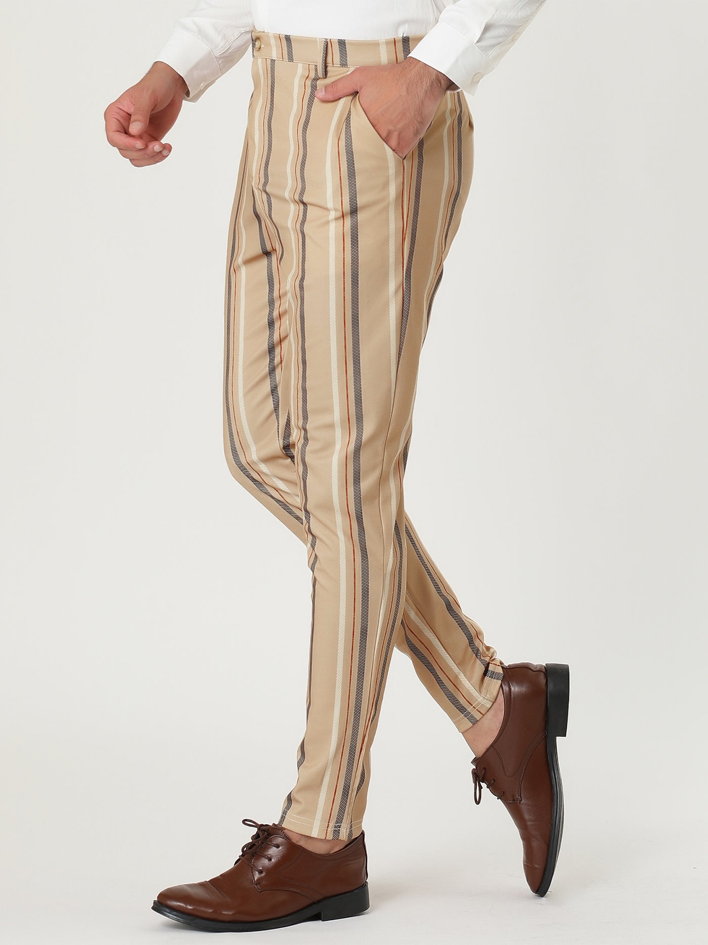 Bublédon Casual Striped Flat Front Contrast Color Suit Trousers