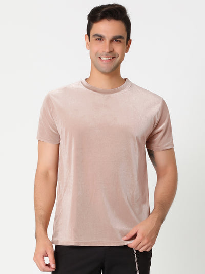 Crew Neck Solid Color Short Sleeve Velvet T-shirt