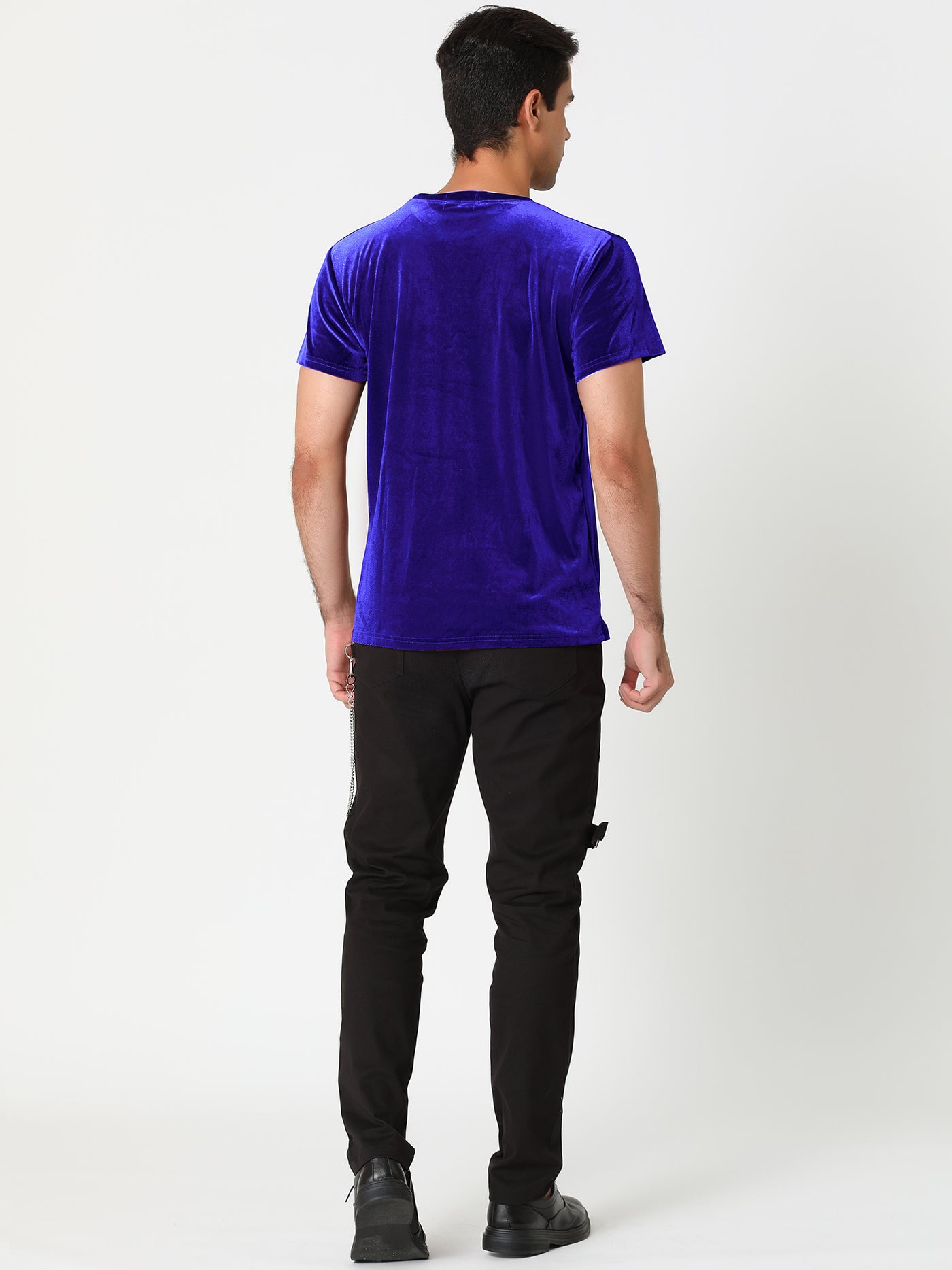 Bublédon Crew Neck Solid Color Short Sleeve Velvet T-shirt