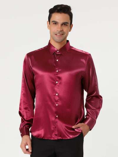 Satin V Neck Long Sleeve Button Down Party Shirts
