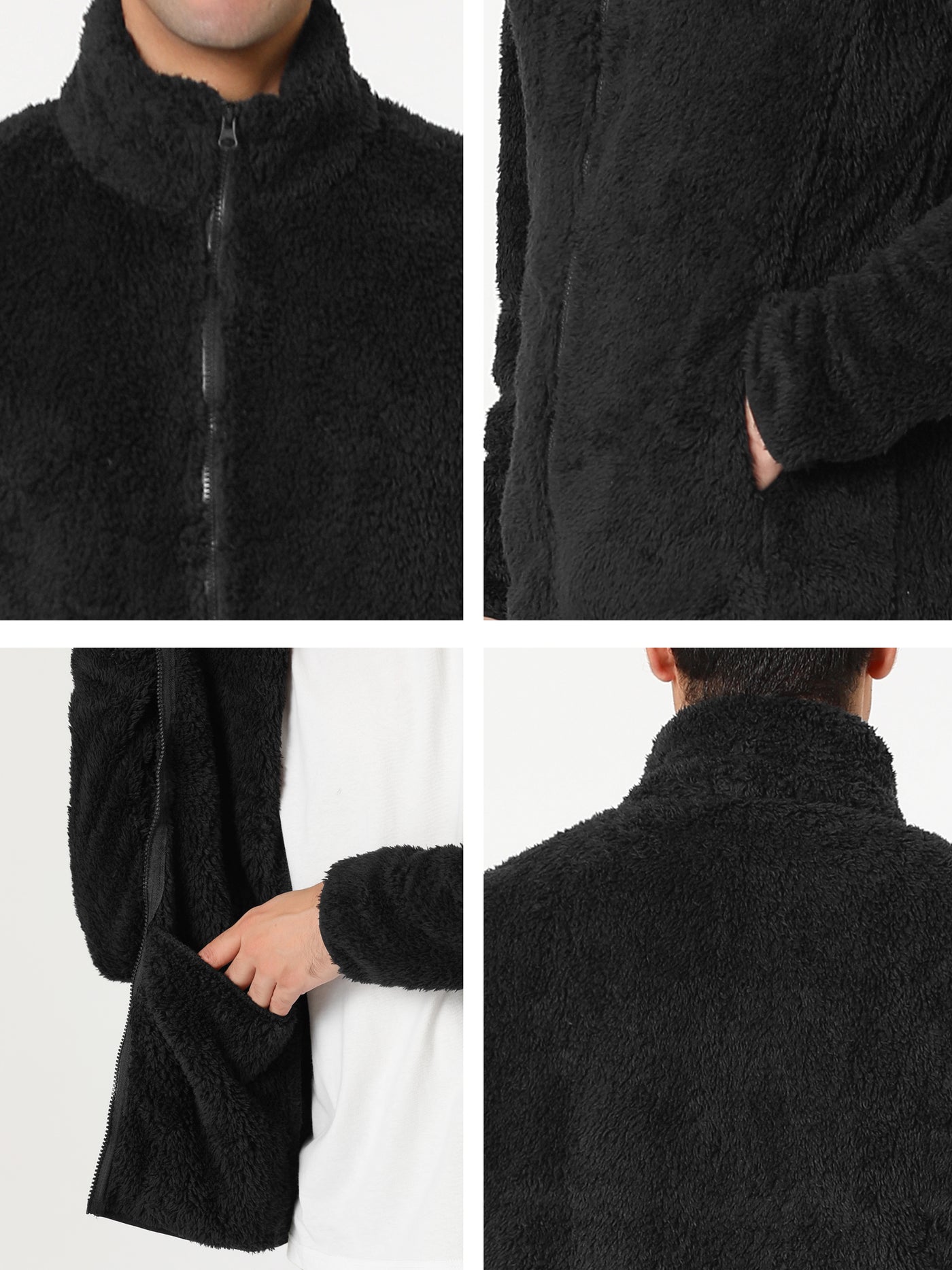 Bublédon Sherpa Fleece Stand Collar Plain Long Sleeve Jacket