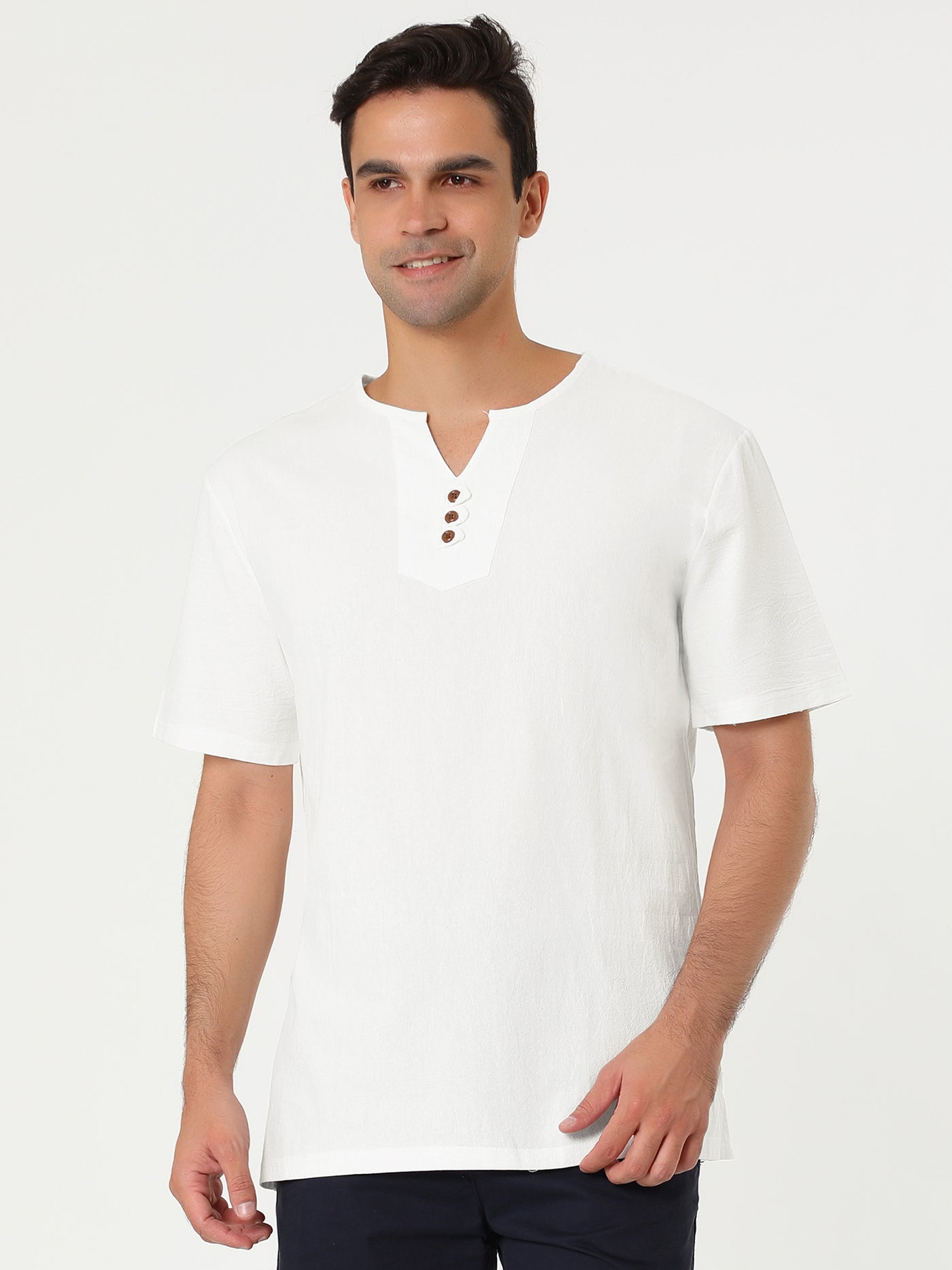 Bublédon Summer Linen Button Short Sleeve Henley Shirts