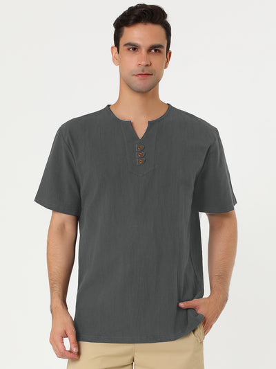 Summer Linen Button Short Sleeve Henley Shirts