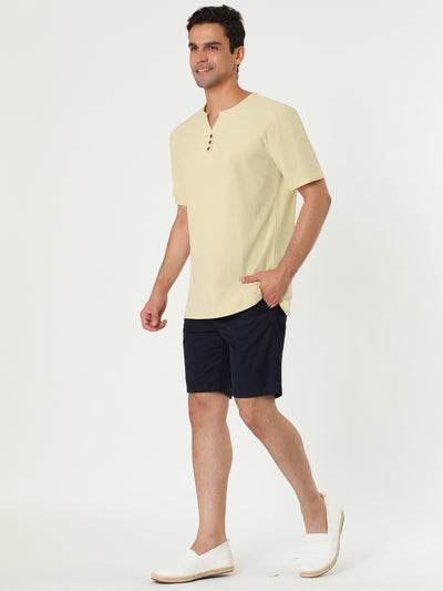 Summer Linen Button Short Sleeve Henley Shirts