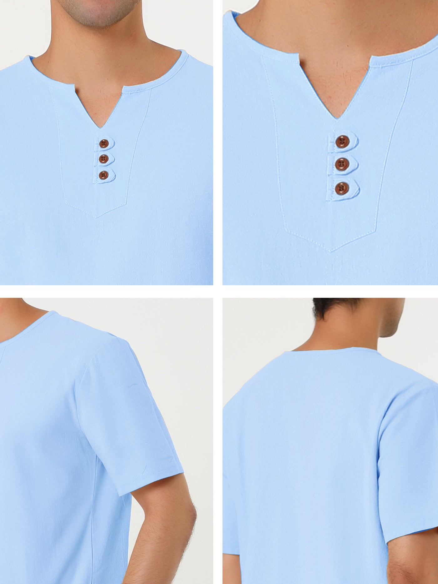 Bublédon Summer Linen Button Short Sleeve Henley Shirts