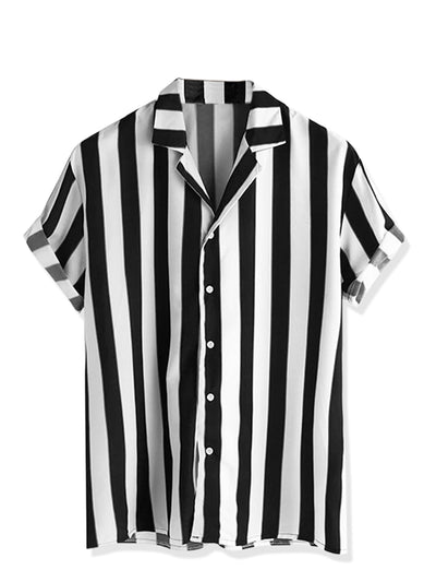 Chic Vertical Striped Camp Collar Short Sleeve Shirts