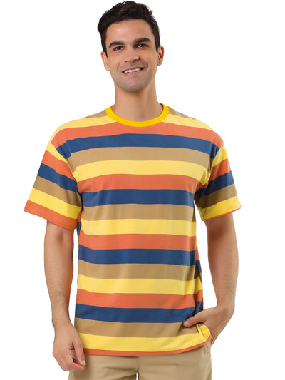 Color Block Striped Round Neck Short Sleeve T-shirt
