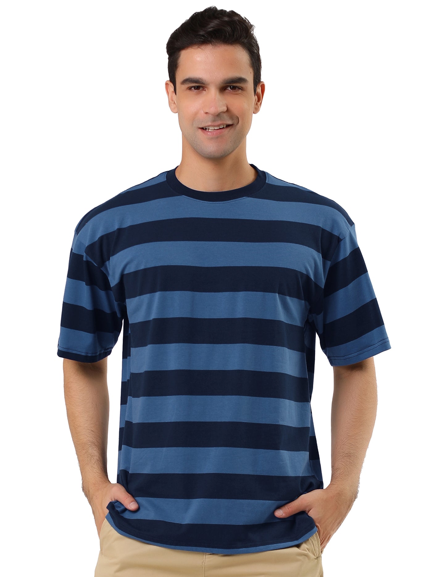 Bublédon Color Block Striped Round Neck Short Sleeve T-shirt