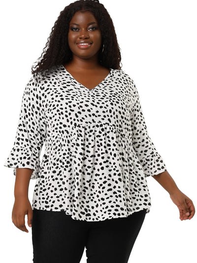 Rayon A Line Abstract Dot V Neck 3/4 Sleeve Blouse