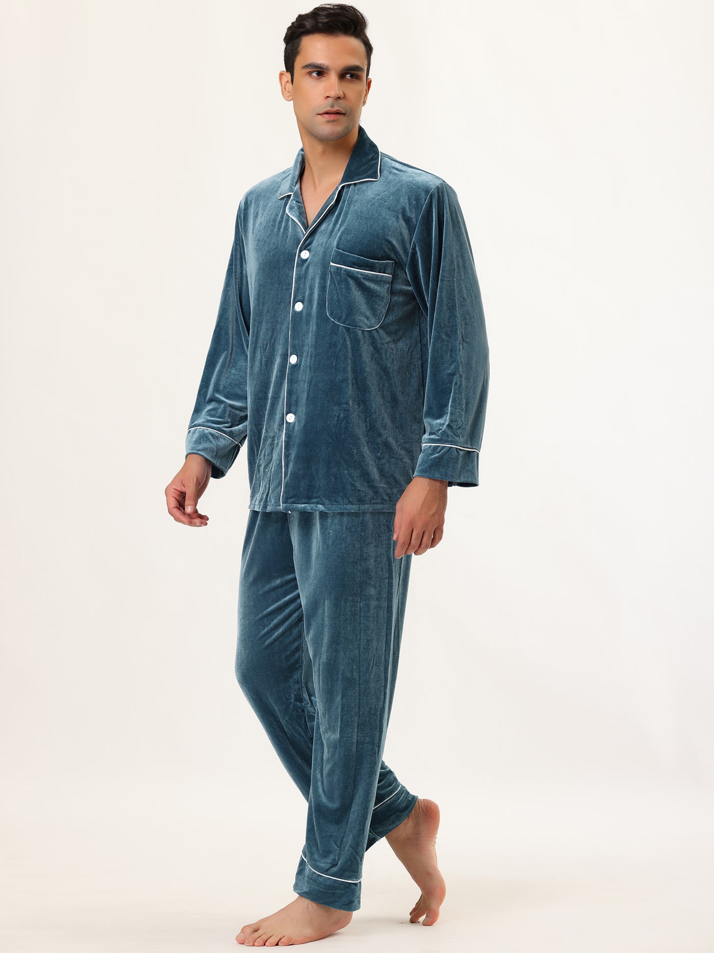 Bublédon Solid Color V Neck Long Sleeve Velvet Pajamas Sets