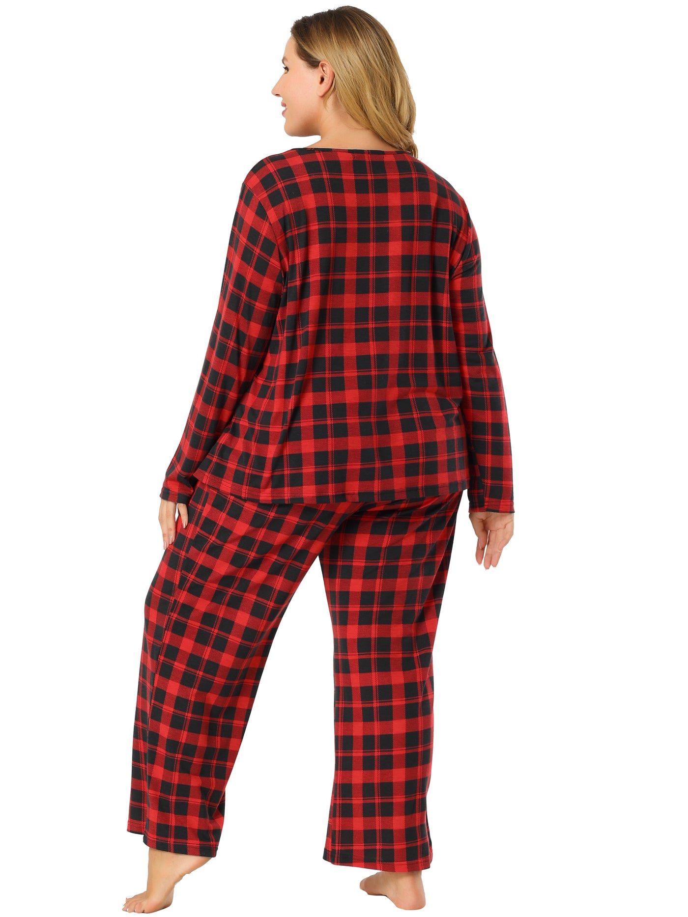 Bublédon Plus Size Buffalo Plaid Check Pocket Elastic Pajamas