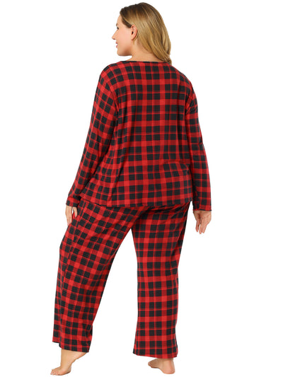 Plus Size Buffalo Plaid Check Pocket Elastic Pajamas